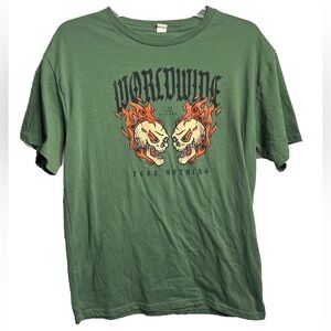 Worldwide Skulls Shirt Mens “Fear Nothing" Green Orange Graphic Large